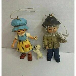 Vintage Bradford Novelty Co Old World Children 2 Figures Girl & Boy Ornaments